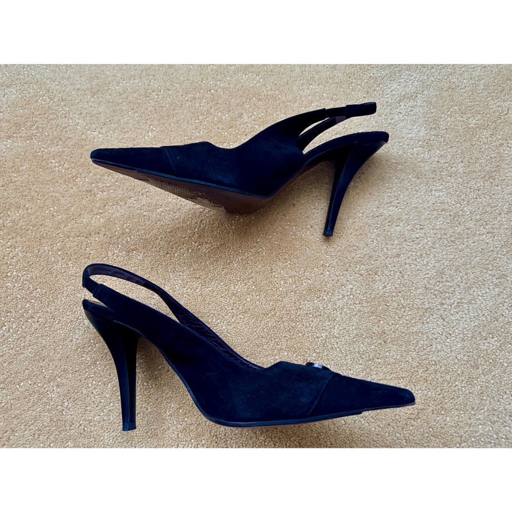 VIA SPIGA Italy Black Suede Pointed Toe Slingback Heels Classy Dress Women Sz9
